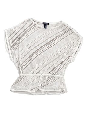 White House Black Market Sheer Striped Dolman Tunic Top Ivory M